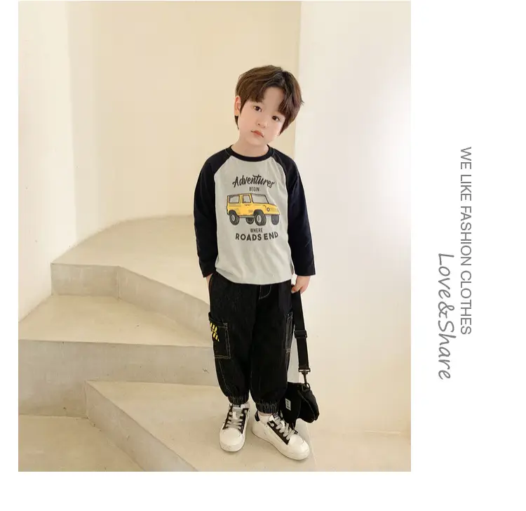 Dudu Boys Long Sleeve T-Shirt Green White Spring — feature 18