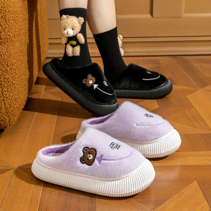 Winter Cotton Slippers Purple Bear Design - Image 7