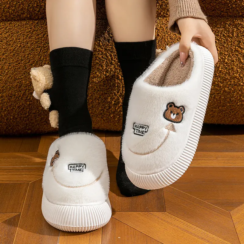 Winter Cotton Slippers Purple Bear Design - Image 8