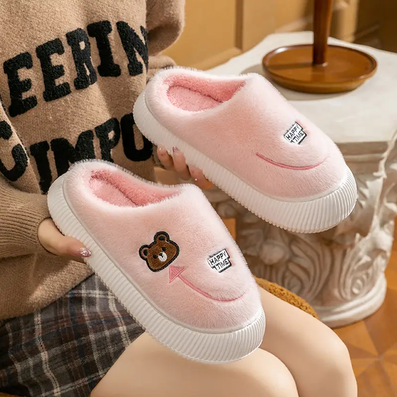 Winter Cotton Slippers Purple Bear Design - Image 9