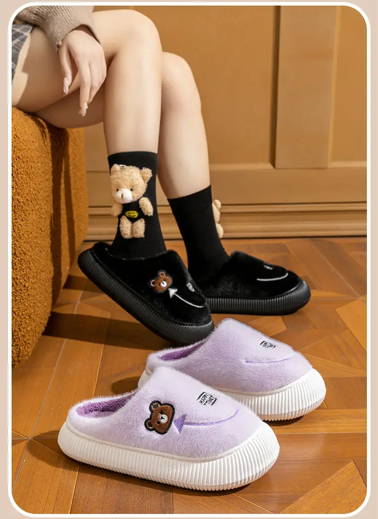 Winter Cotton Slippers Purple Bear Design — feature 21