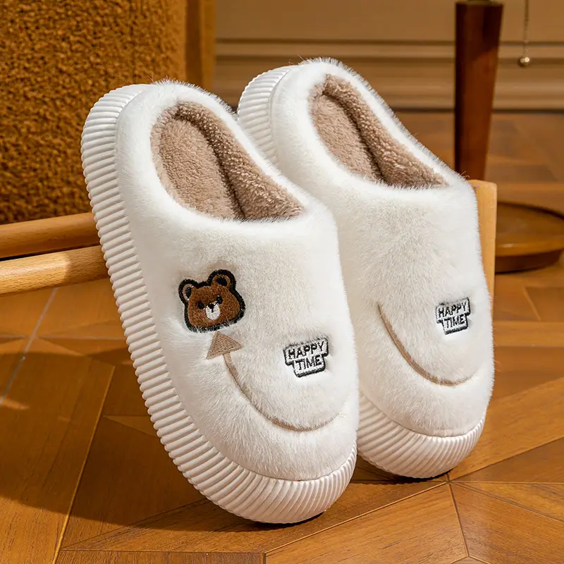 Winter Cotton Slippers Purple Bear Design - Image 3
