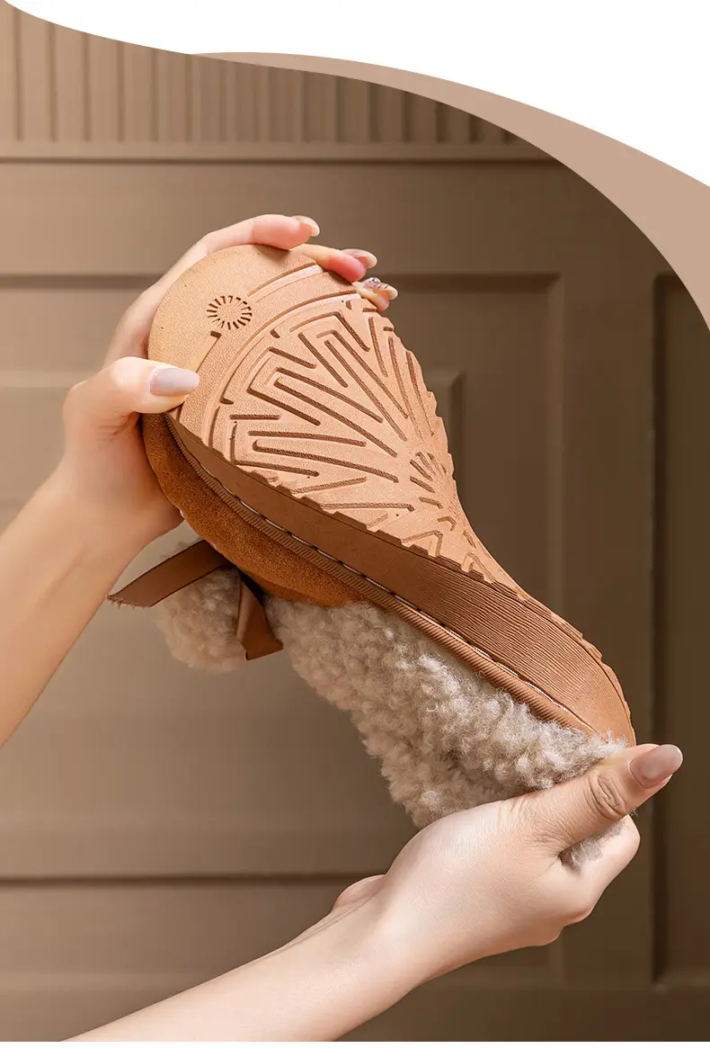 Pink Warm Cotton Slippers with Bow Decor — feature 10