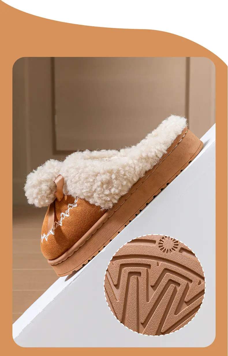 Pink Warm Cotton Slippers with Bow Decor — feature 14