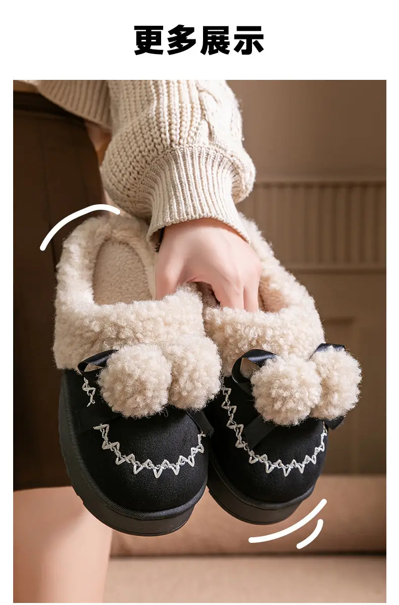 Pink Warm Cotton Slippers with Bow Decor — feature 21