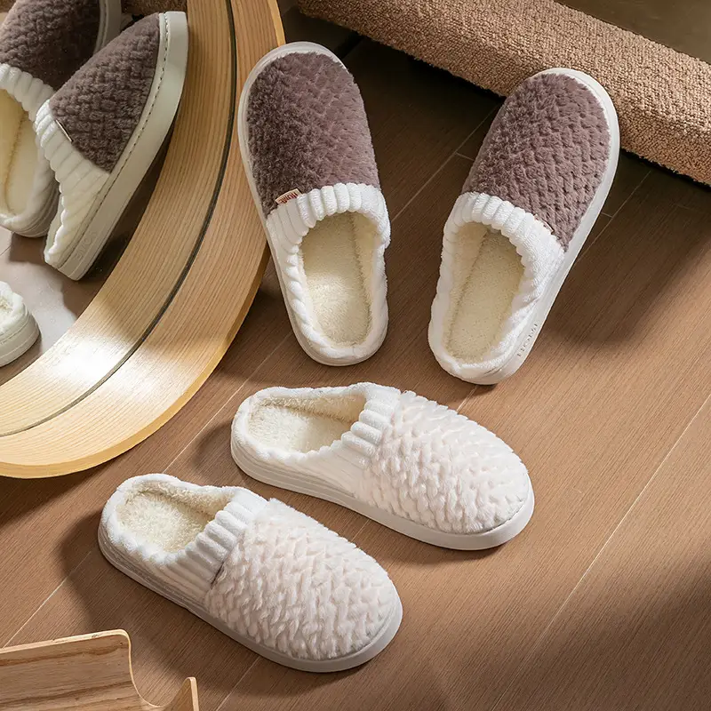 Women Cotton Fleece Slippers Green Winter Warm - Image 7