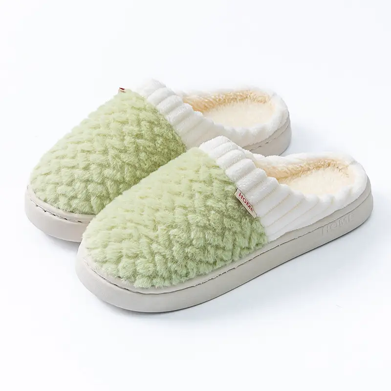 Women Cotton Fleece Slippers Green Winter Warm - Image 6