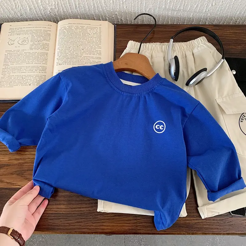 Blue Pure Cotton Boys Letter T-Shirt Long Sleeve Autumn — feature 3