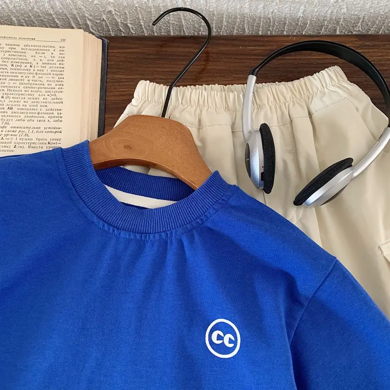 Blue Pure Cotton Boys Letter T-Shirt Long Sleeve Autumn — feature 4