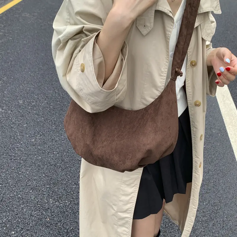 Brown Suede Crossbody Bag for Women Large Capacity