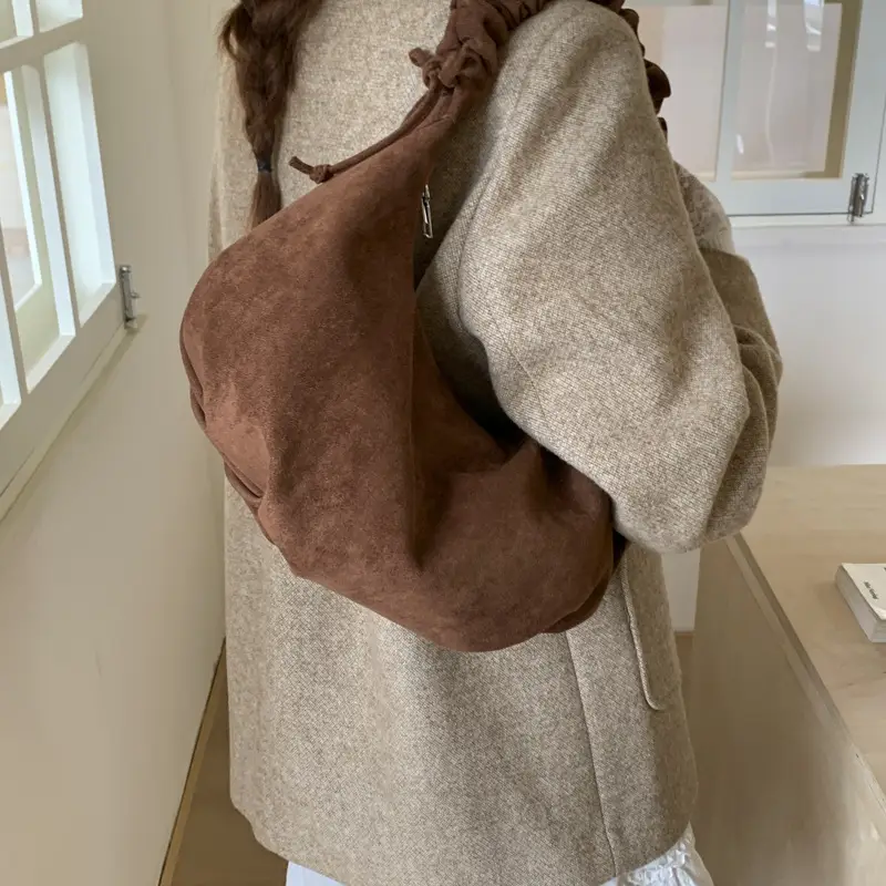 Brown Suede Crossbody Bag for Women Large Capacity