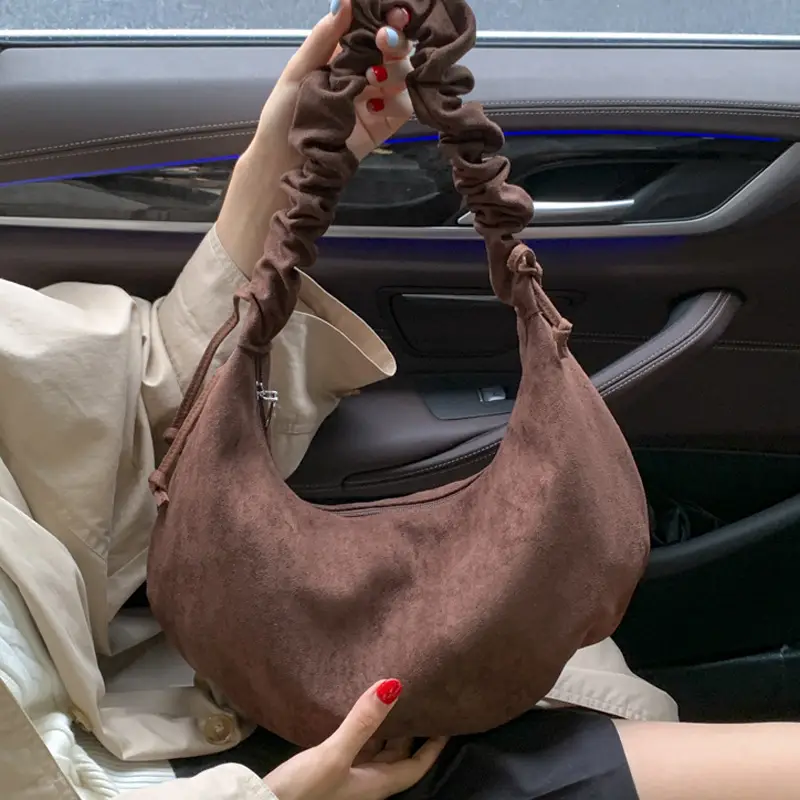 Brown Suede Crossbody Bag for Women Large Capacity