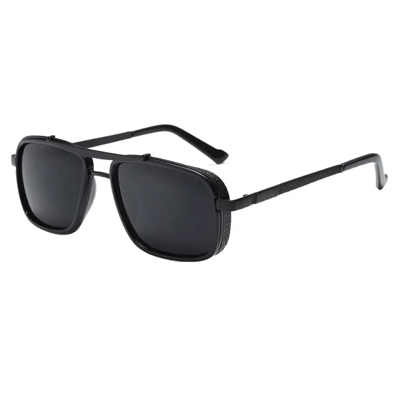 Punk Men Sunglasses Black Square Frame Double Beam - Image 9