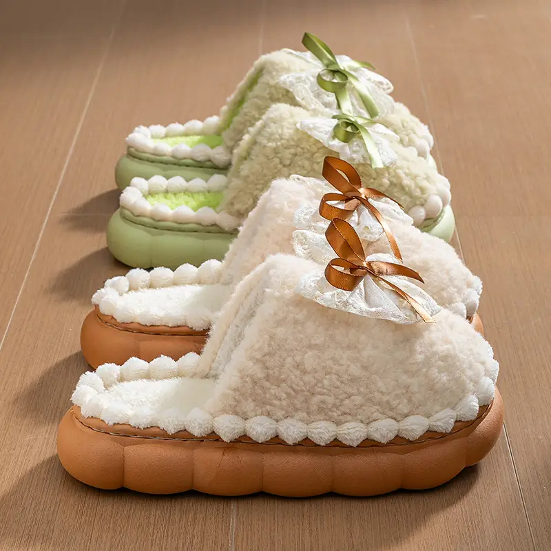 Cute Pink & Green Baby Slippers with Bow