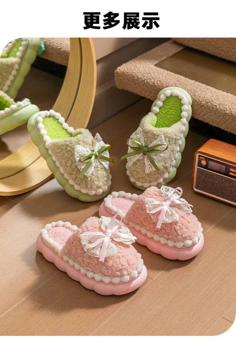 Cute Pink & Green Baby Slippers with Bow — feature 17