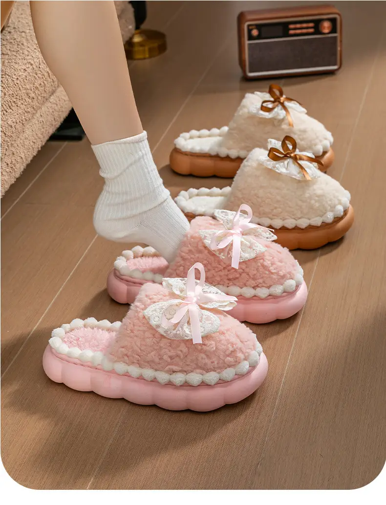 Cute Pink & Green Baby Slippers with Bow — feature 24