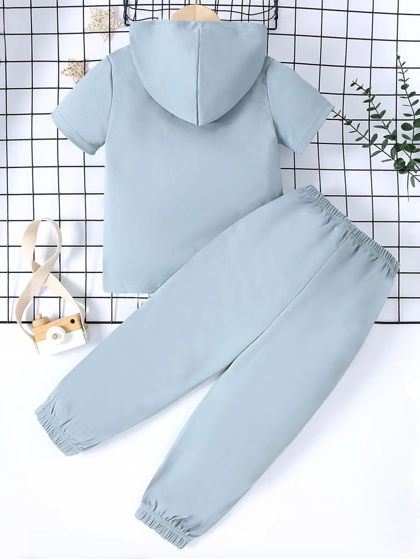 Cross-Border Light Blue Cotton Shorts Set for Boys