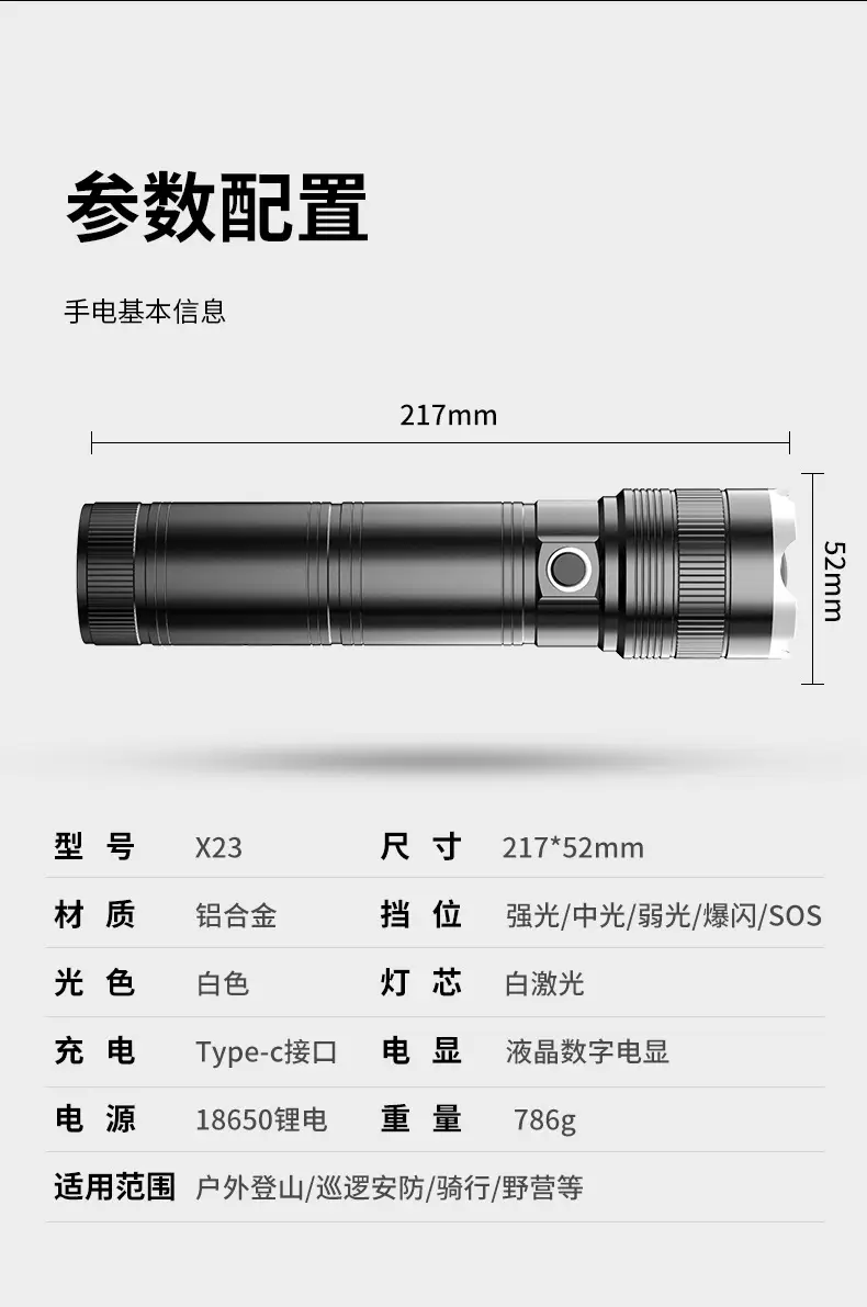 Portable Electric Flashlight with Charging Port — feature 13