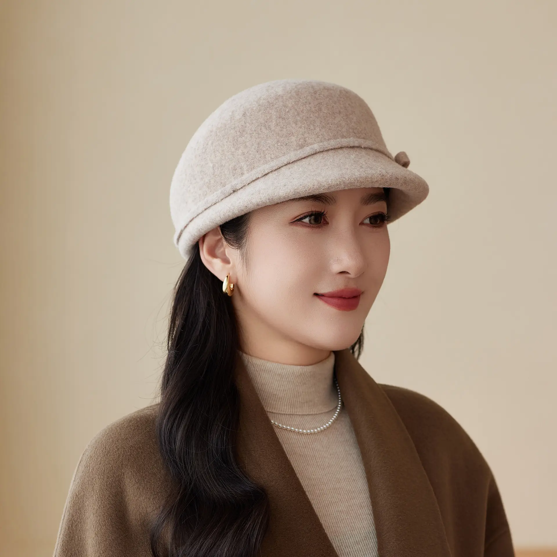 Women Wool Hat Autumn Winter High End Bow Elegant Retro Small Fragrant Duck Tongue Hat - Image 8
