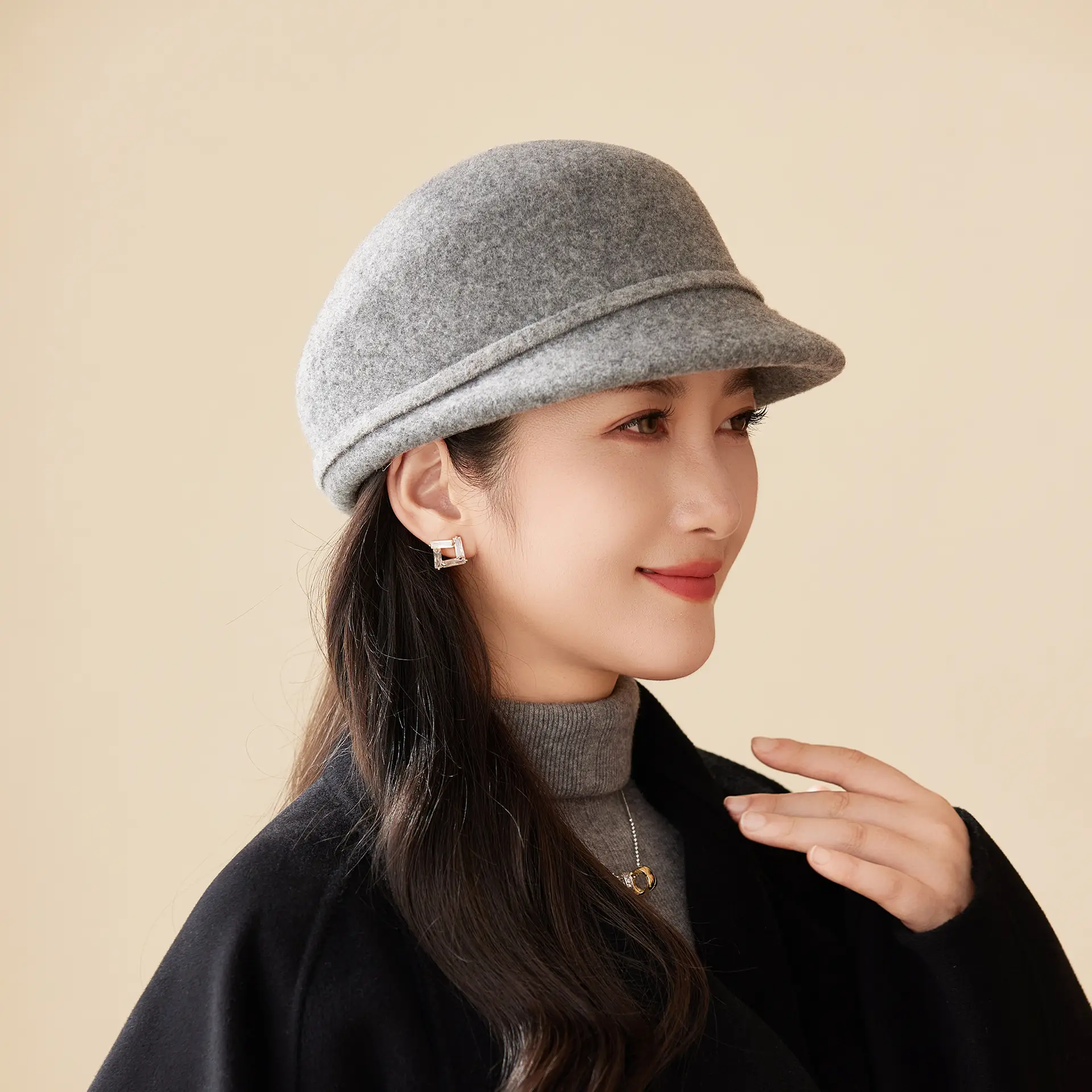 Women Wool Hat Autumn Winter High End Bow Elegant Retro Small Fragrant Duck Tongue Hat - Image 10