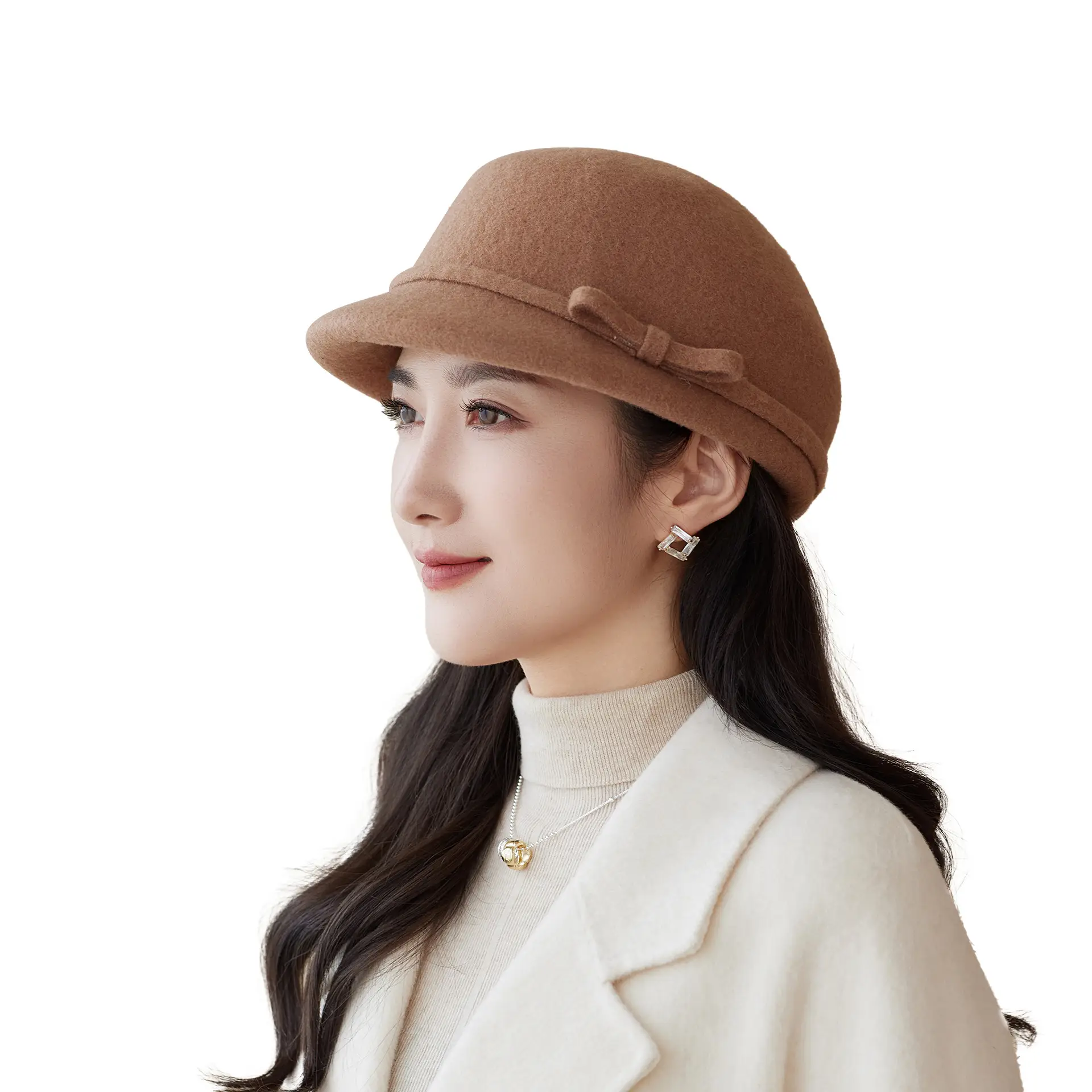 Women Wool Hat Autumn Winter High End Bow Elegant Retro Small Fragrant Duck Tongue Hat - Image 11