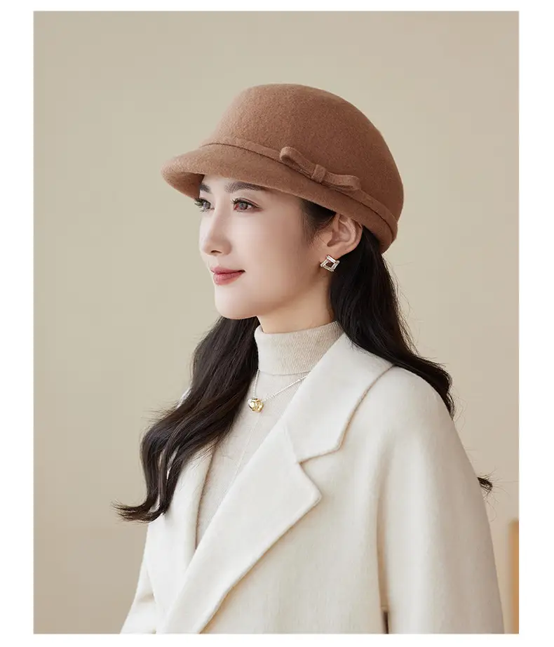 Women Wool Hat Autumn Winter High End Bow Elegant Retro Small Fragrant Duck Tongue Hat — feature 19