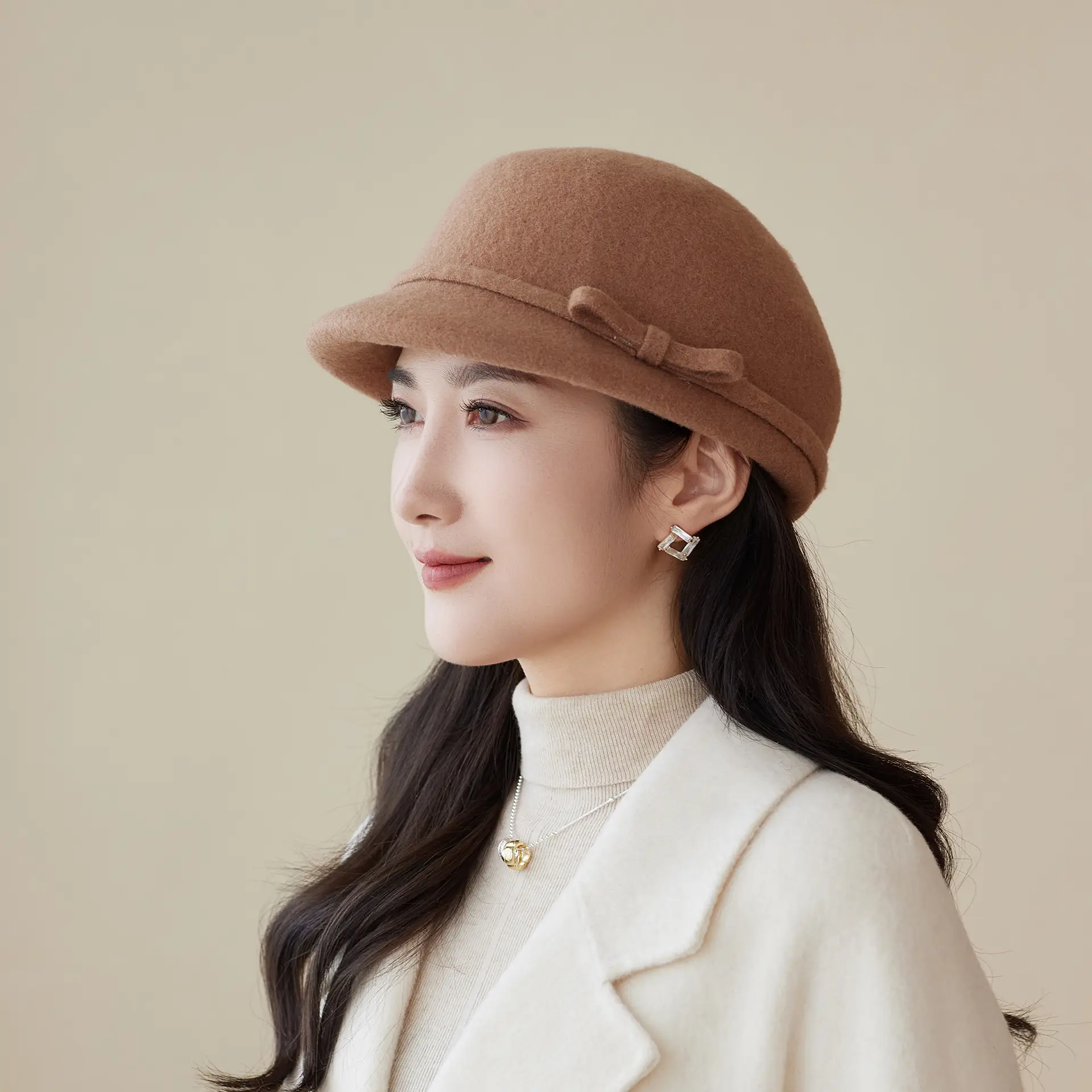 Women Wool Hat Autumn Winter High End Bow Elegant Retro Small Fragrant Duck Tongue Hat - Image 6