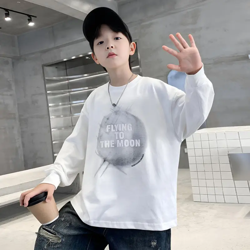 Boys White Long Sleeve T-Shirt Loose Fit 2026