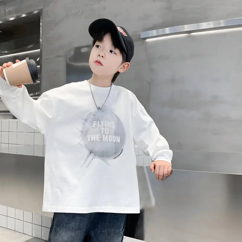 Boys White Long Sleeve T-Shirt Loose Fit 2026