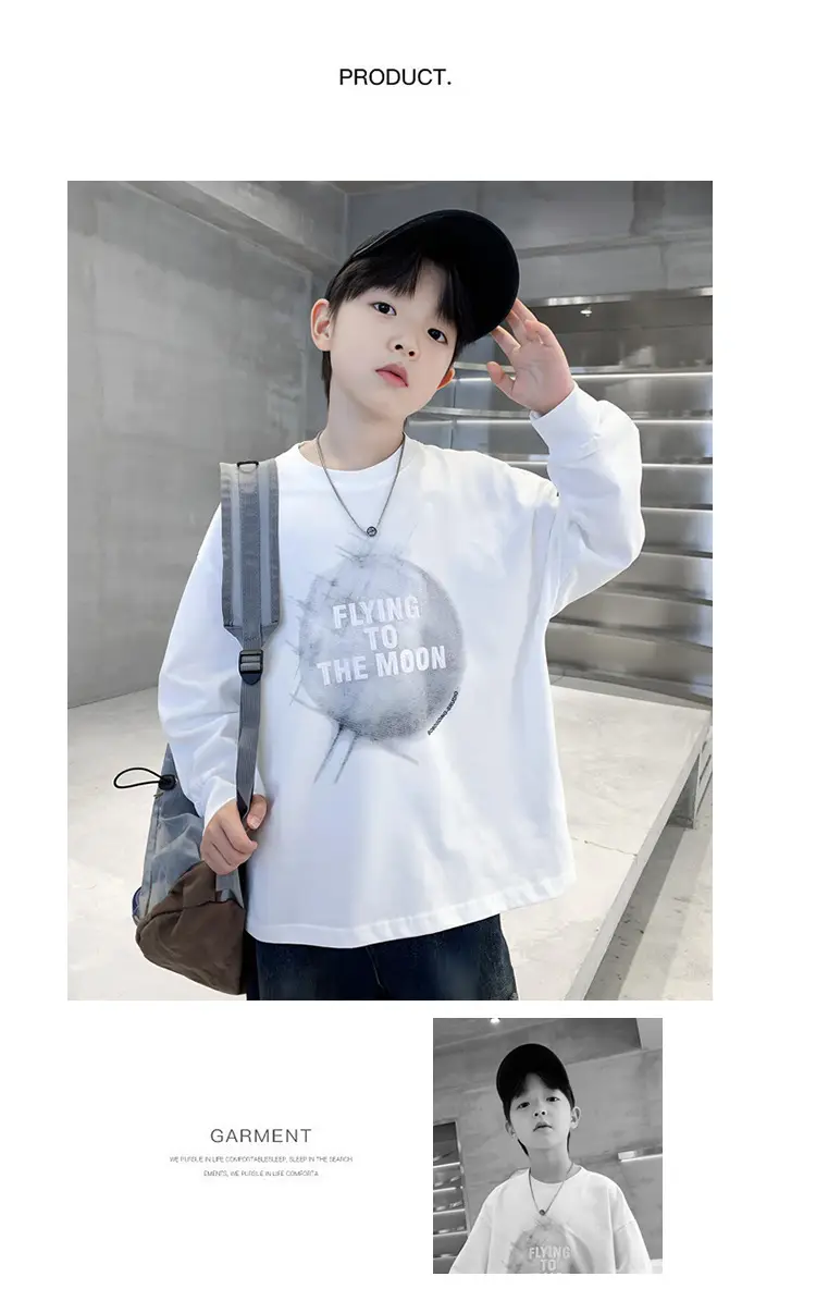 Boys White Long Sleeve T-Shirt Loose Fit 2026 — feature 11