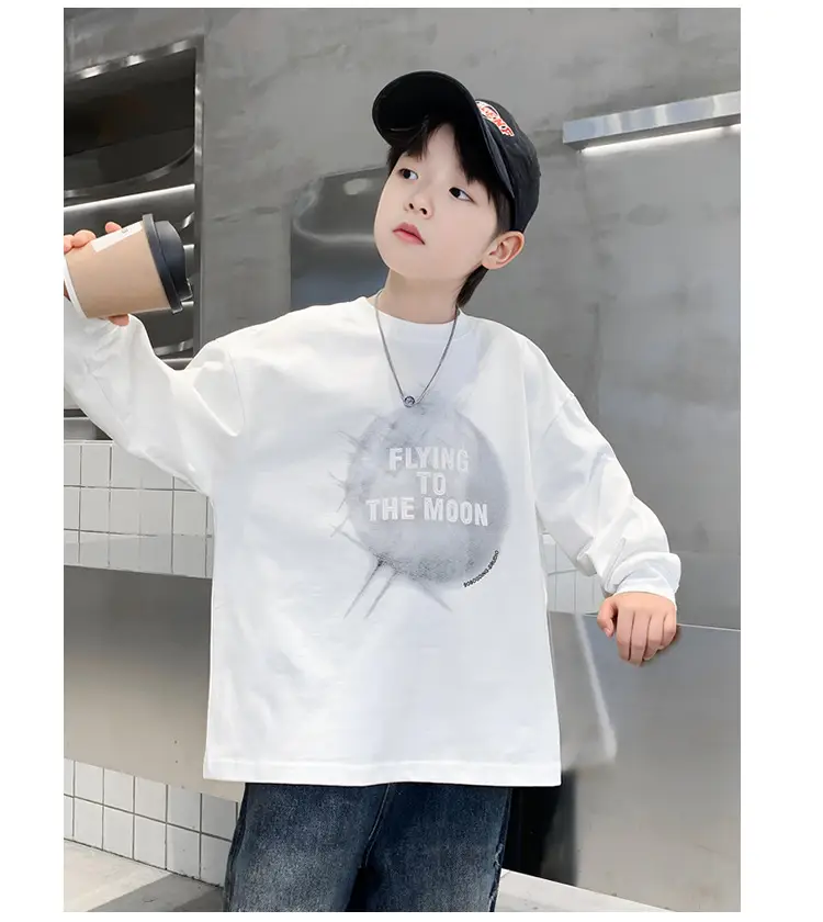 Boys White Long Sleeve T-Shirt Loose Fit 2026 — feature 13