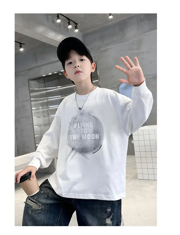 Boys White Long Sleeve T-Shirt Loose Fit 2026 — feature 15