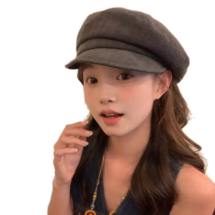 Vintage Women's Duckbill Cap Small Face Octagonal Grey - Image 8