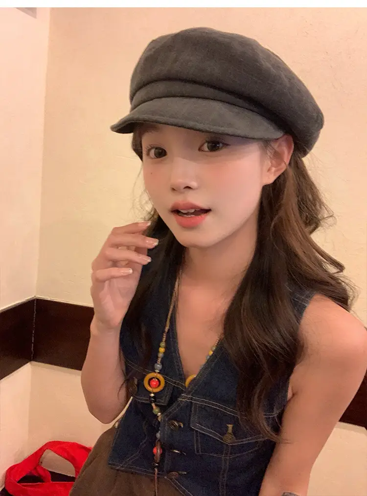 Vintage Women's Duckbill Cap Small Face Octagonal Grey — feature 12