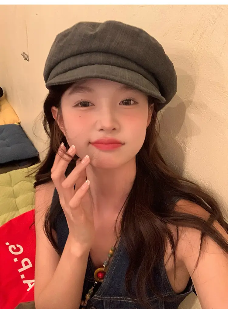 Vintage Women's Duckbill Cap Small Face Octagonal Grey — feature 13