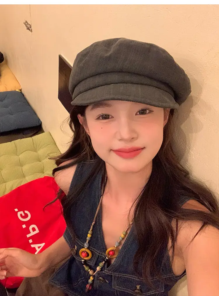 Vintage Women's Duckbill Cap Small Face Octagonal Grey — feature 2