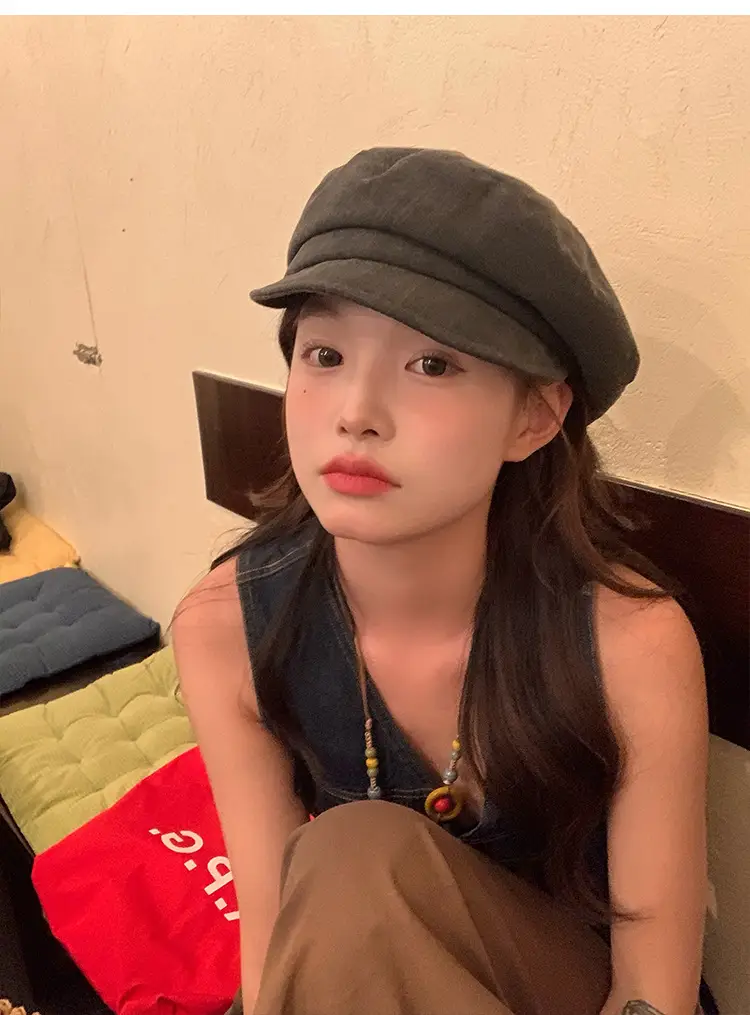 Vintage Women's Duckbill Cap Small Face Octagonal Grey — feature 3