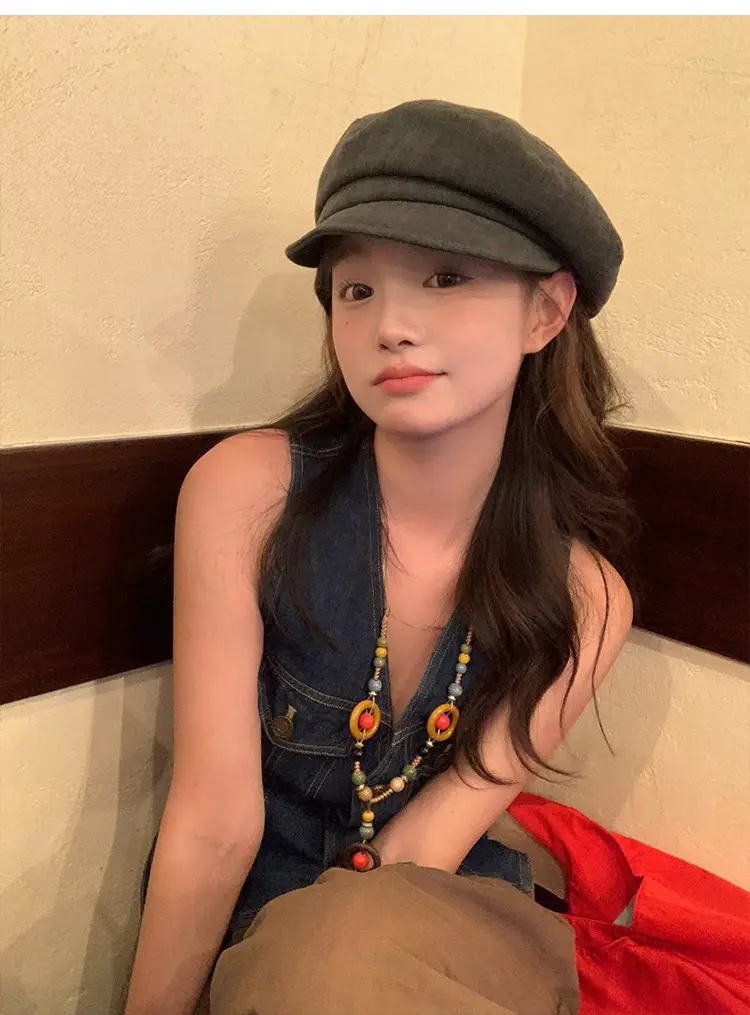 Vintage Women's Duckbill Cap Small Face Octagonal Grey — feature 4