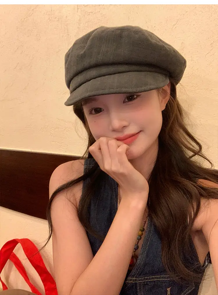 Vintage Women's Duckbill Cap Small Face Octagonal Grey — feature 6