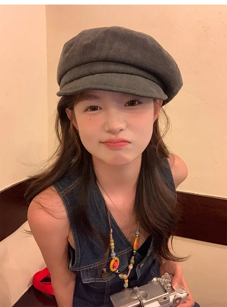 Vintage Women's Duckbill Cap Small Face Octagonal Grey — feature 7