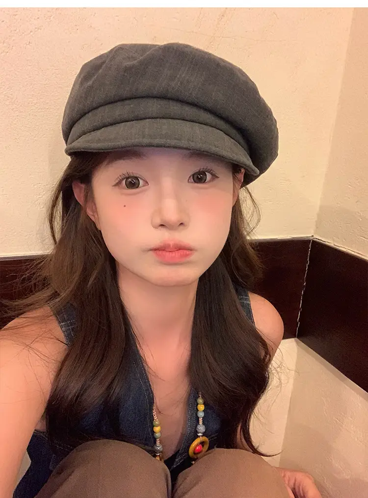 Vintage Women's Duckbill Cap Small Face Octagonal Grey — feature 8