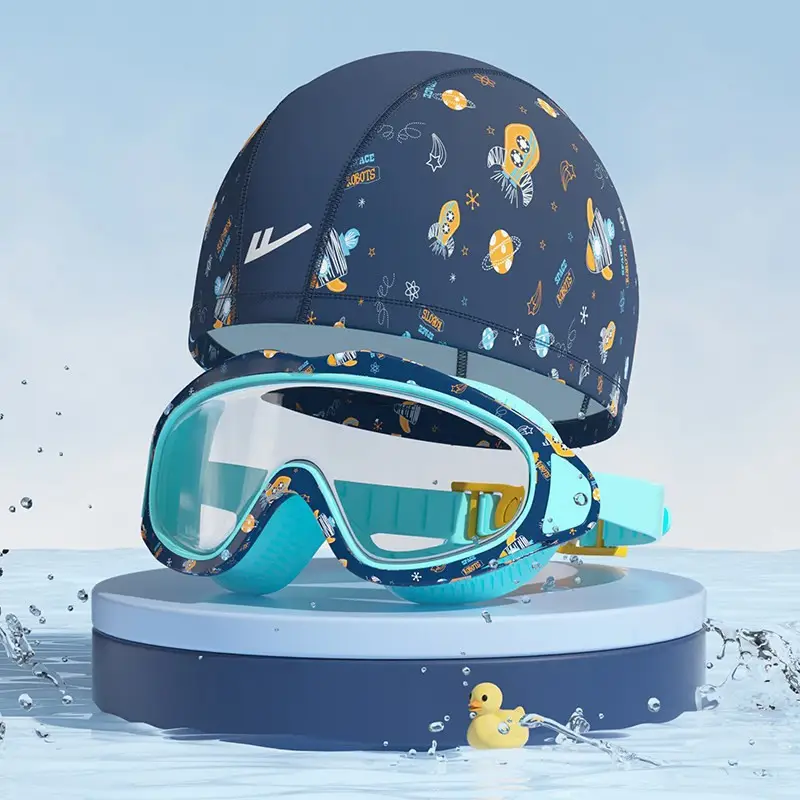 Pull Back Kidsren's Swimming Goggles and Swimming Caps for Boys Large Frame Waterproof and Anti-Fog High-Definition Swimming Goggles for Girls Professional Three-Piece Suit
