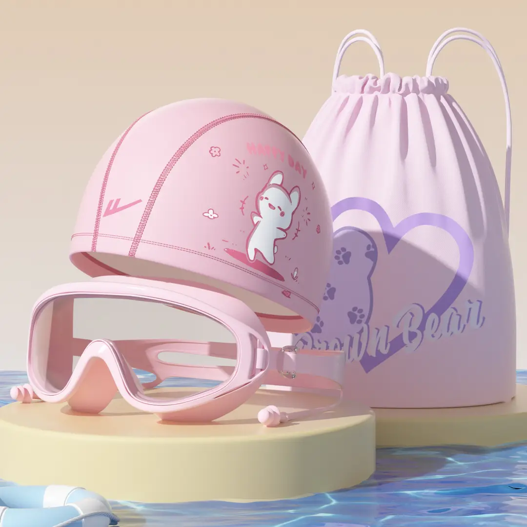 Pull Back Kidsren's Swimming Goggles and Swimming Caps for Boys Large Frame Waterproof and Anti-Fog High-Definition Swimming Goggles for Girls Professional Three-Piece Suit