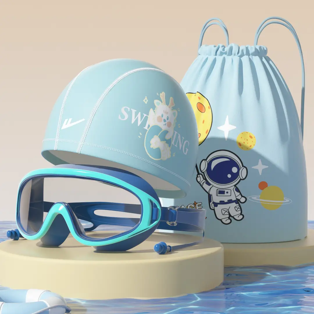 Pull Back Kidsren's Swimming Goggles and Swimming Caps for Boys Large Frame Waterproof and Anti-Fog High-Definition Swimming Goggles for Girls Professional Three-Piece Suit