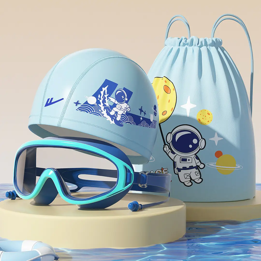 Pull Back Kidsren's Swimming Goggles and Swimming Caps for Boys Large Frame Waterproof and Anti-Fog High-Definition Swimming Goggles for Girls Professional Three-Piece Suit