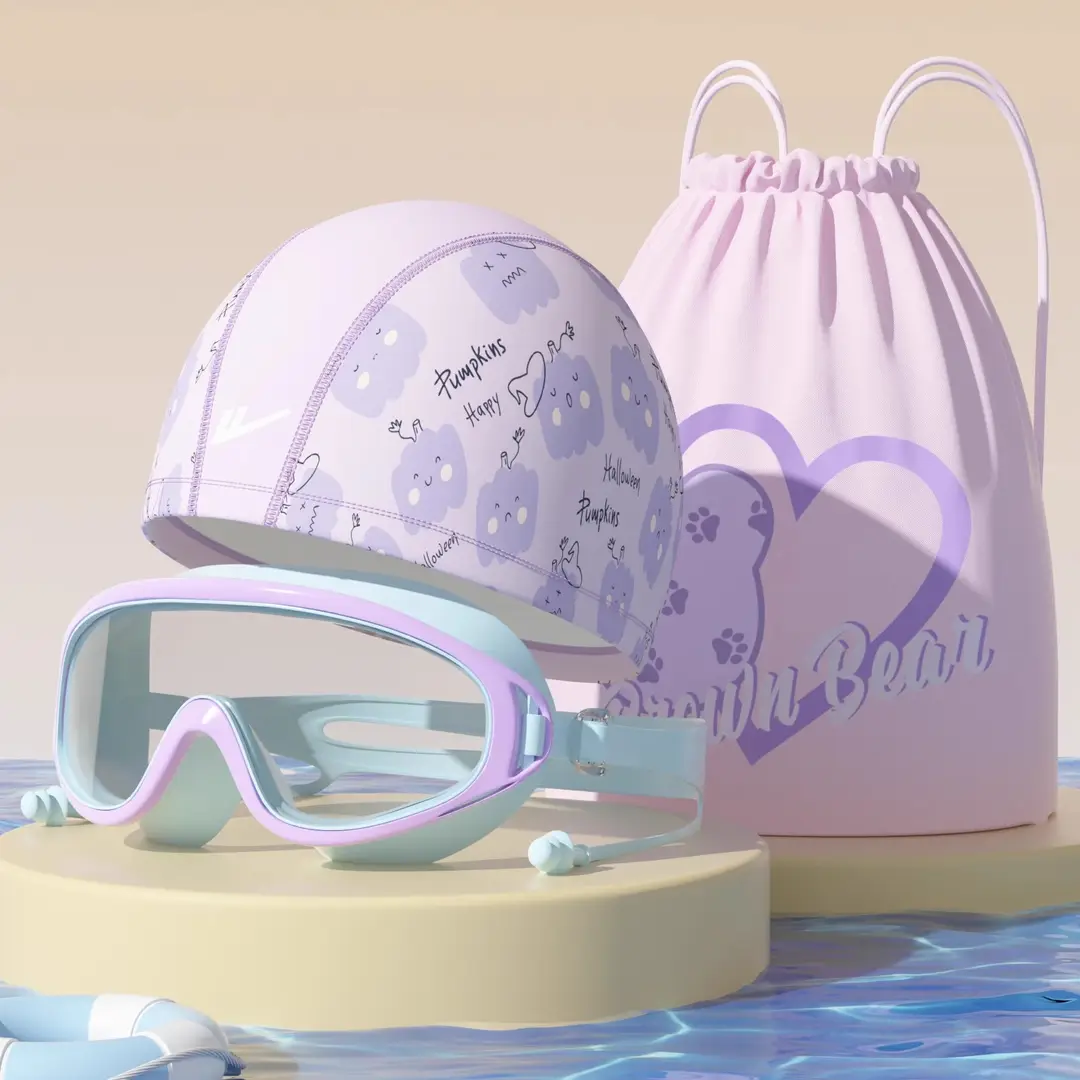 Pull Back Kidsren's Swimming Goggles and Swimming Caps for Boys Large Frame Waterproof and Anti-Fog High-Definition Swimming Goggles for Girls Professional Three-Piece Suit