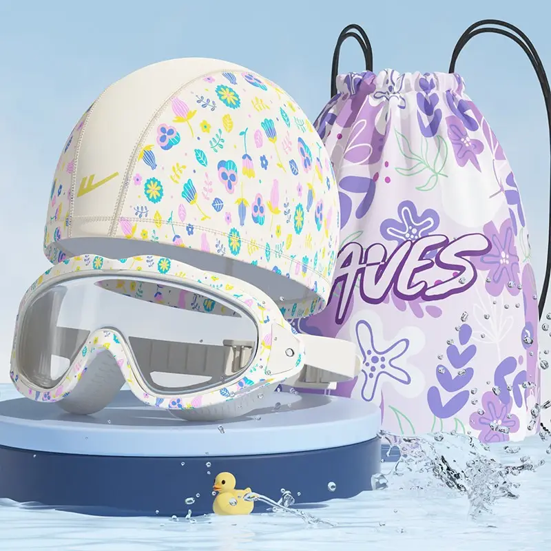 Pull Back Kidsren's Swimming Goggles and Swimming Caps for Boys Large Frame Waterproof and Anti-Fog High-Definition Swimming Goggles for Girls Professional Three-Piece Suit