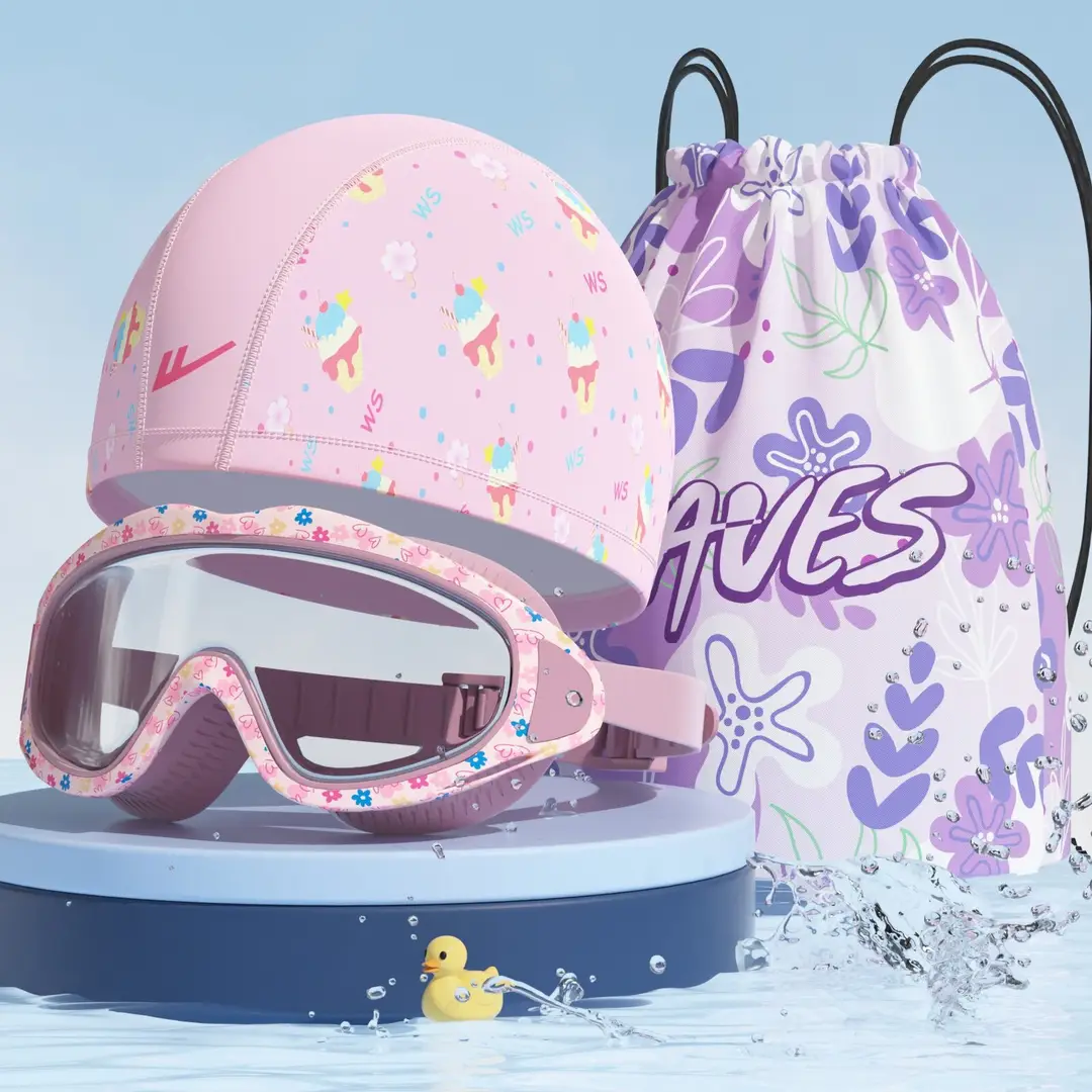 Pull Back Kidsren's Swimming Goggles and Swimming Caps for Boys Large Frame Waterproof and Anti-Fog High-Definition Swimming Goggles for Girls Professional Three-Piece Suit