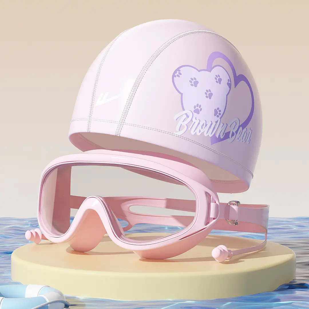 Pull Back Kidsren's Swimming Goggles and Swimming Caps for Boys Large Frame Waterproof and Anti-Fog High-Definition Swimming Goggles for Girls Professional Three-Piece Suit