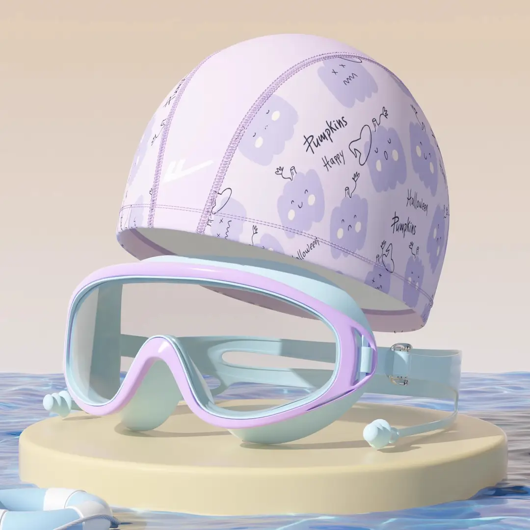 Pull Back Kidsren's Swimming Goggles and Swimming Caps for Boys Large Frame Waterproof and Anti-Fog High-Definition Swimming Goggles for Girls Professional Three-Piece Suit